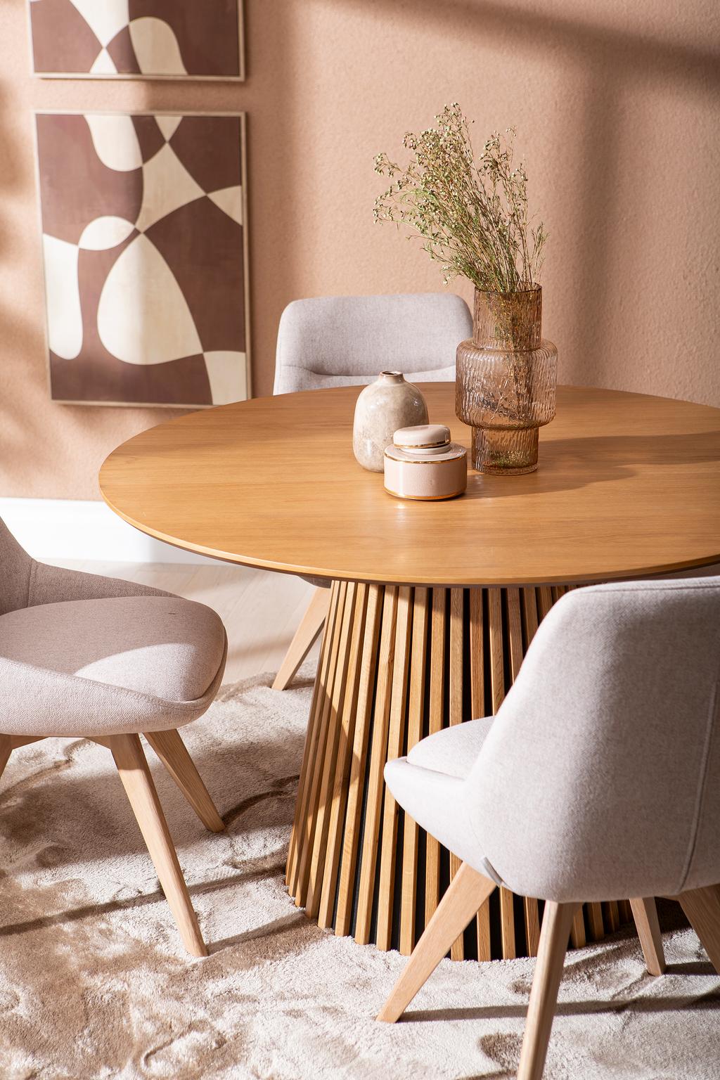 Metz & Everly söögilauakomplekt ümar 120cm neljale, spoonitud tamm/liiv