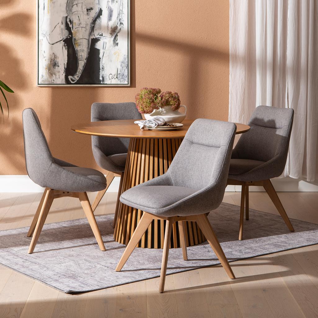 Metz & Everly söögilauakomplekt ümar 120cm neljale, spoonitud tamm/hall