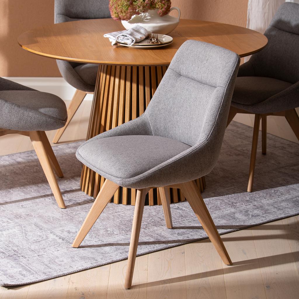 Metz & Everly söögilauakomplekt ümar 120cm neljale, spoonitud tamm/hall