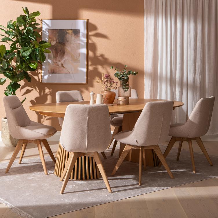 Söögilauakomplekt Metz & Everly pikendatav 120/160/200X120cm kuuele, spoonitud tamm/liiv