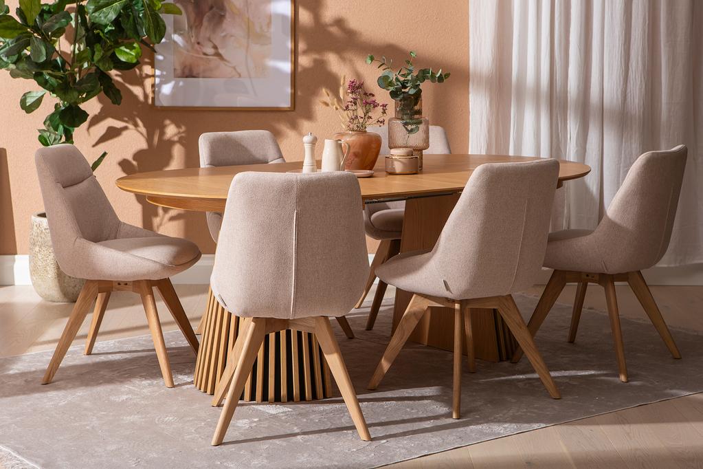 Metz & Everly söögilauakomplekt pikendatav 120/160/200X120cm kuuele, spoonitud tamm/liiv