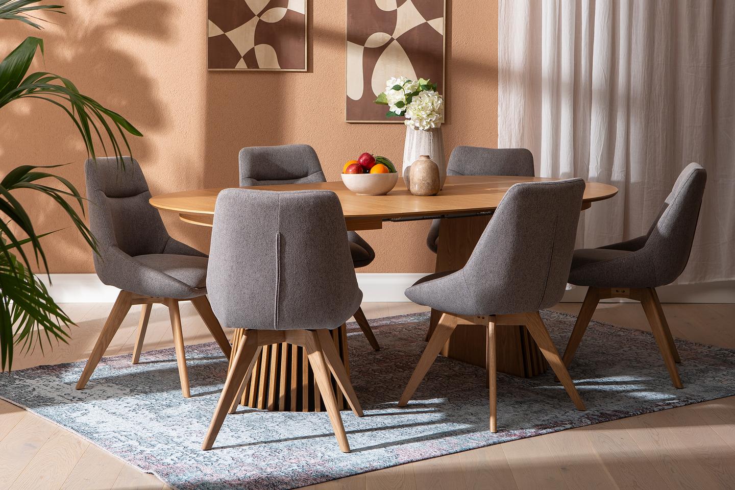 Metz & Everly söögilauakomplekt pikendatav 120/160/200X120cm kuuele, spoonitud tamm/hall