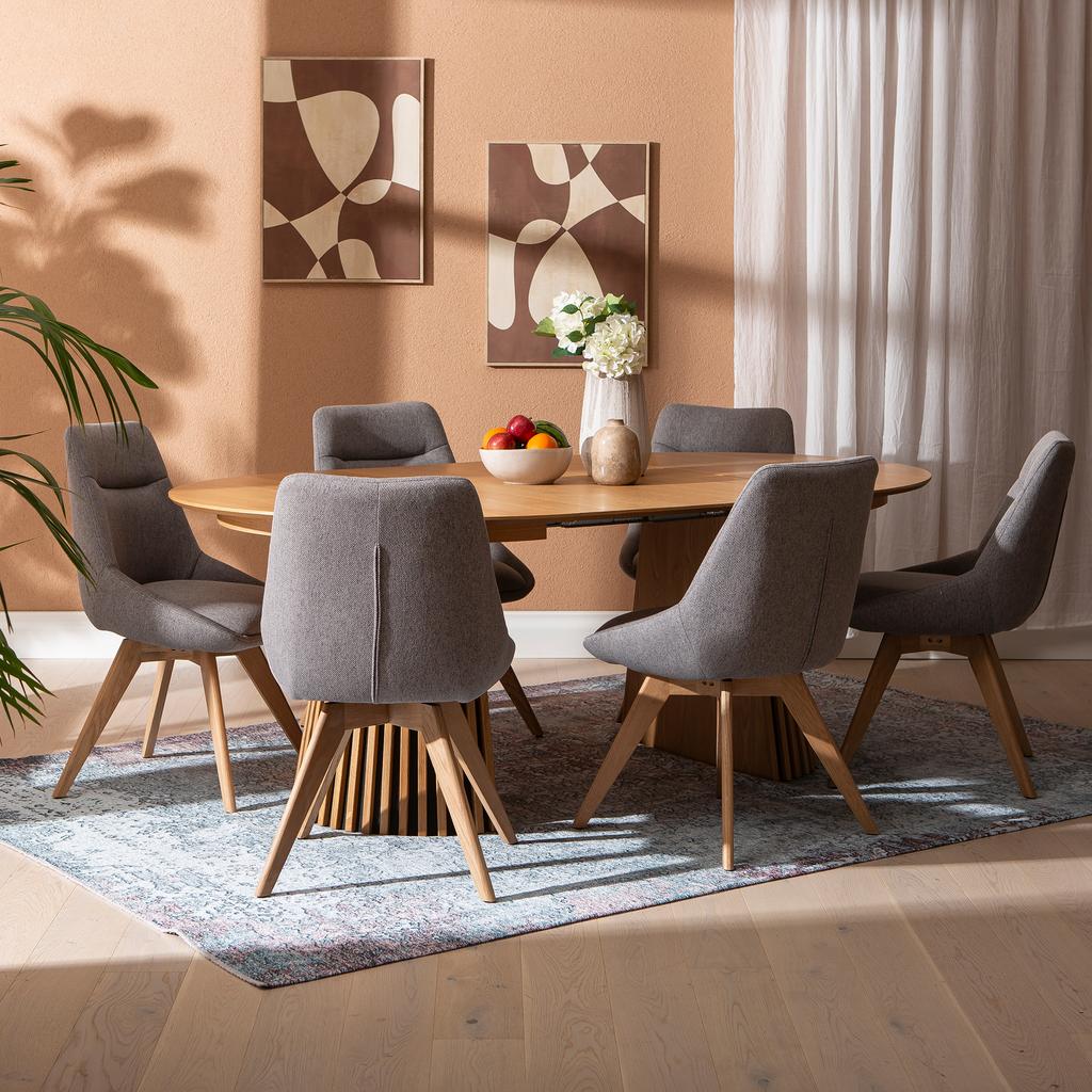 Metz & Everly söögilauakomplekt pikendatav 120/160/200X120cm kuuele, spoonitud tamm/hall