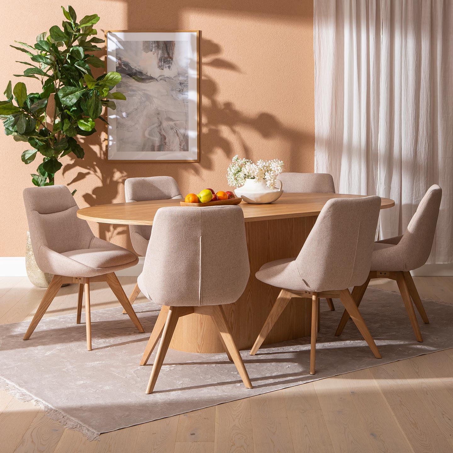 Ekholm & Everly söögilauakomplekt 190x95cm kuuele, natural tamm/liiv