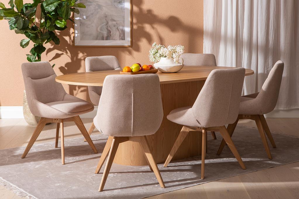 Ekholm & Everly söögilauakomplekt 190x95cm kuuele, natural tamm/liiv