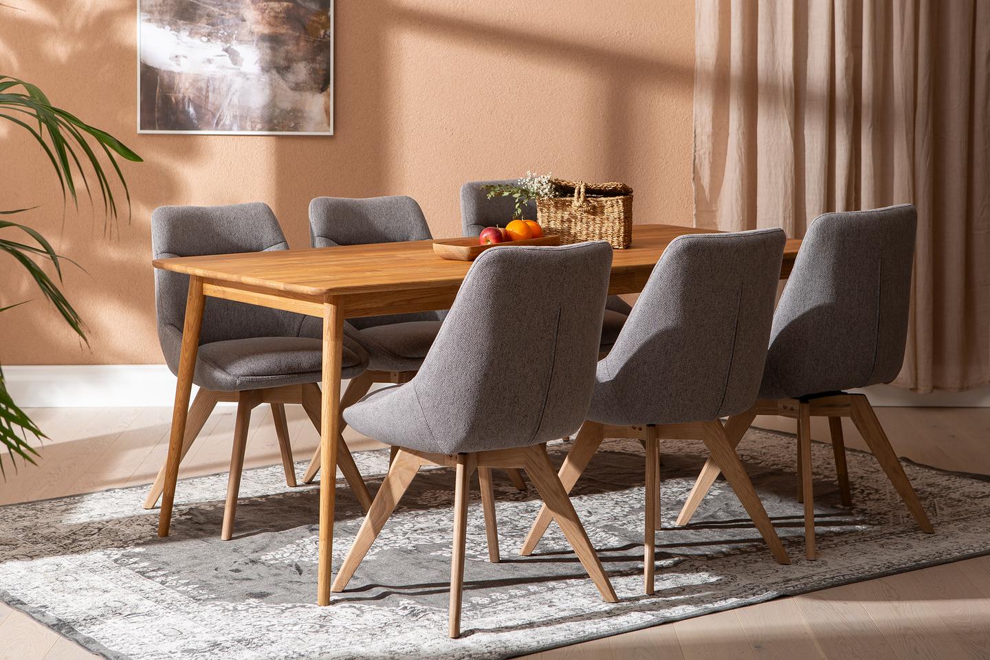 Ekholm & Everly söögilauakomplekt 190x95cm kuuele, natural tamm/liiv