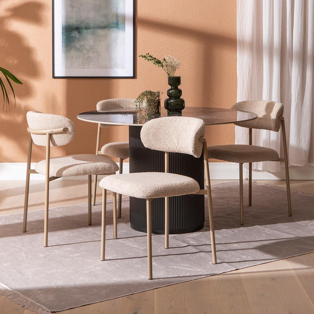 Kalida & Bow söögilauakomplekt ümar 120cm neljale, must/khaki