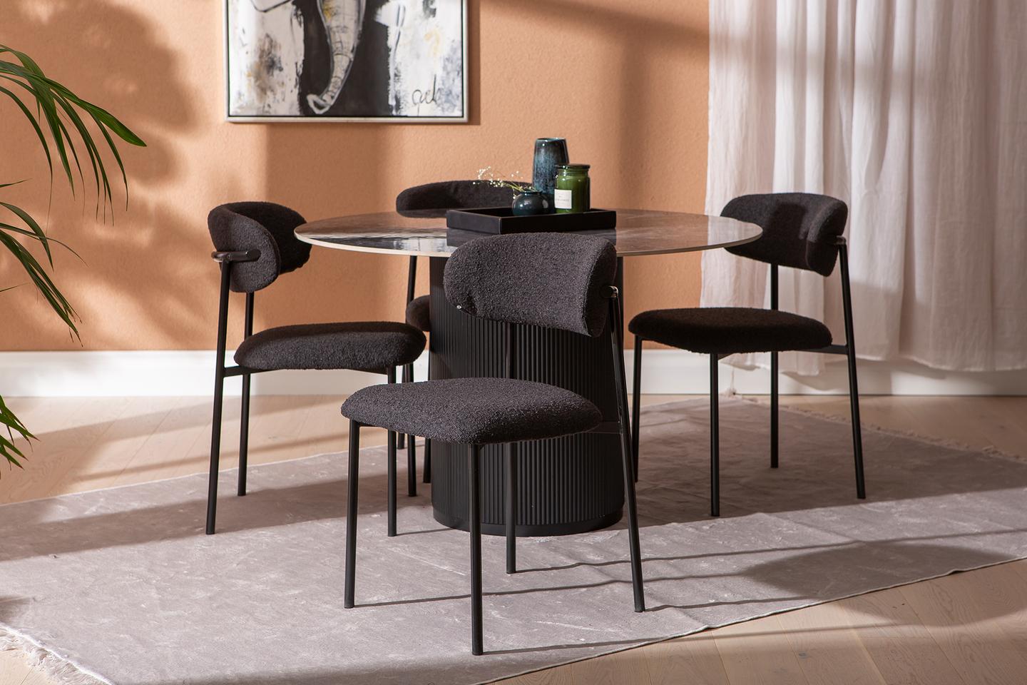 Kalida & Bow söögilauakomplekt ümar 120cm neljale, must/must