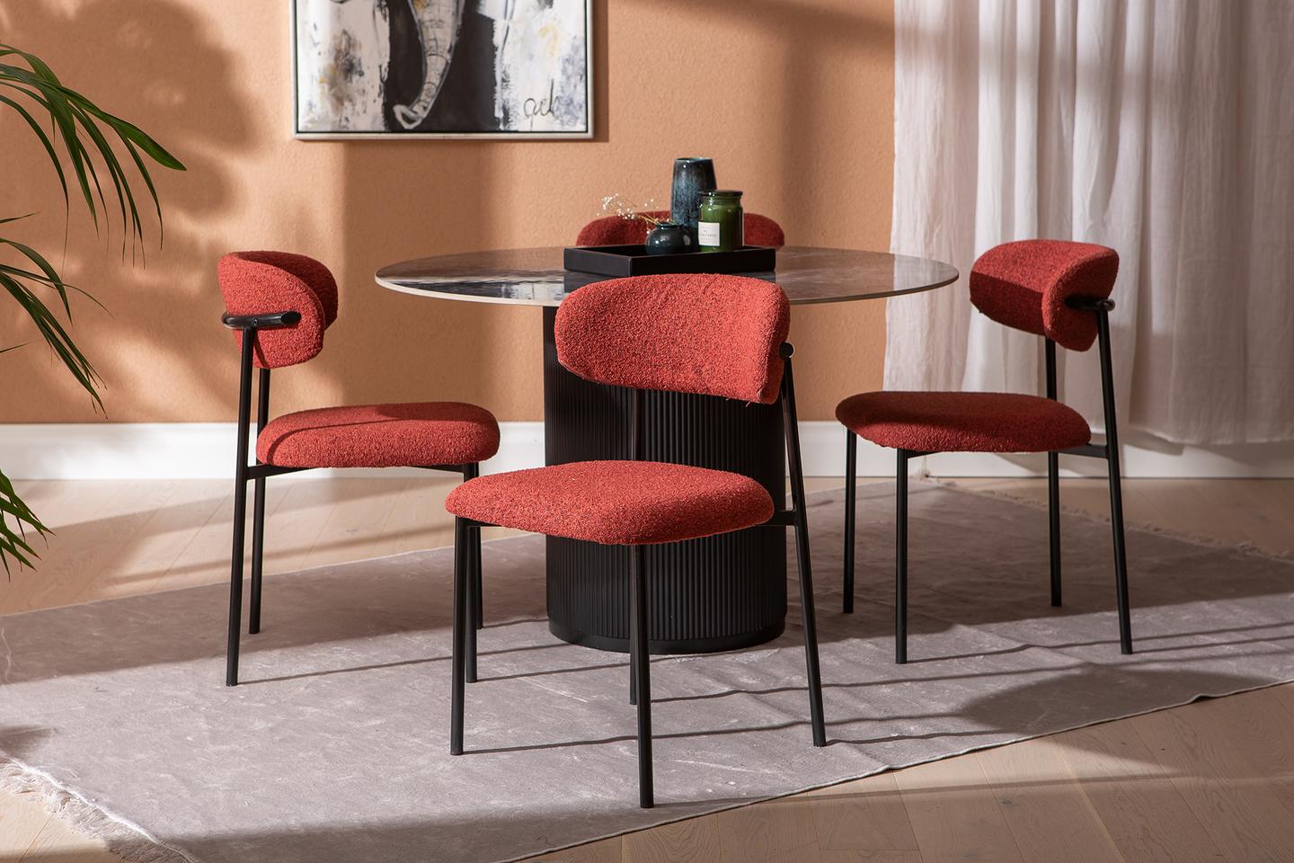 Kalida & Bow söögilauakomplekt ümar 120cm neljale, must/punane