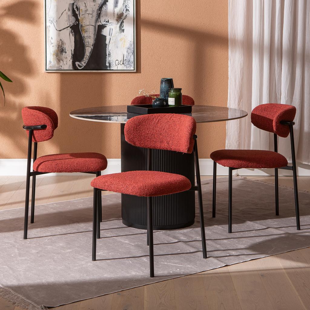 Kalida & Bow söögilauakomplekt ümar 120cm neljale, must/punane