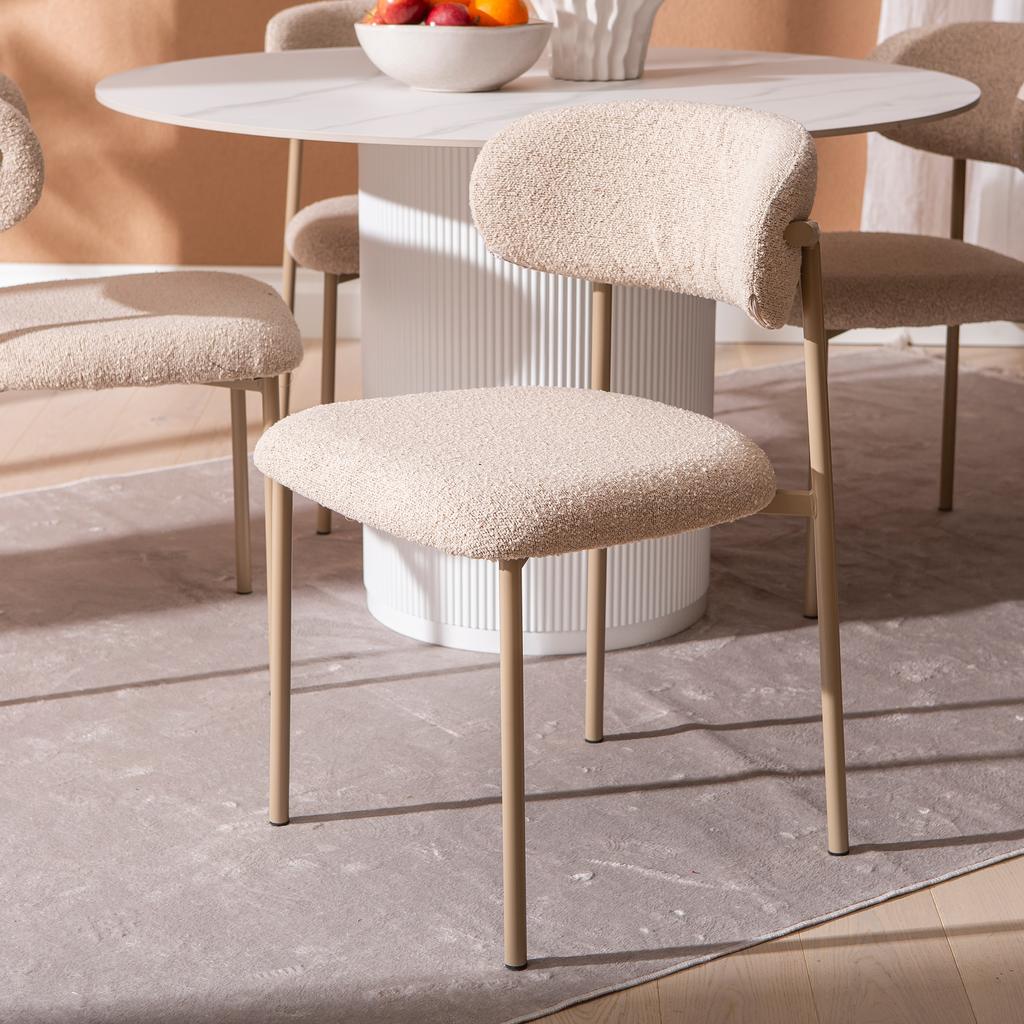 Kalida & Bow söögilauakomplekt ümar 120cm neljale, valge/khaki