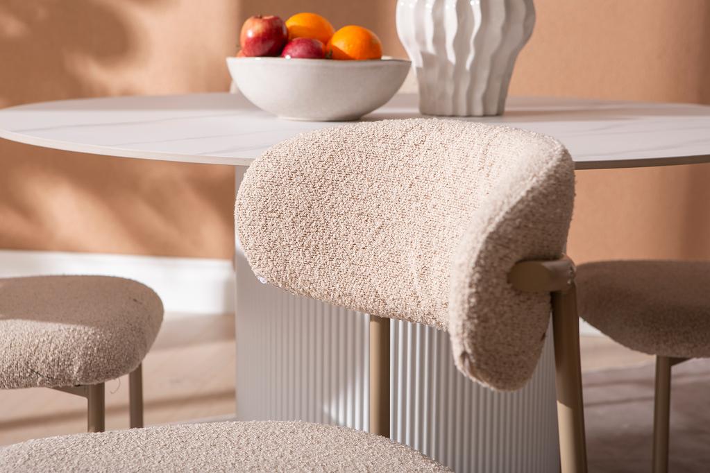 Kalida & Bow söögilauakomplekt ümar 120cm neljale, valge/khaki