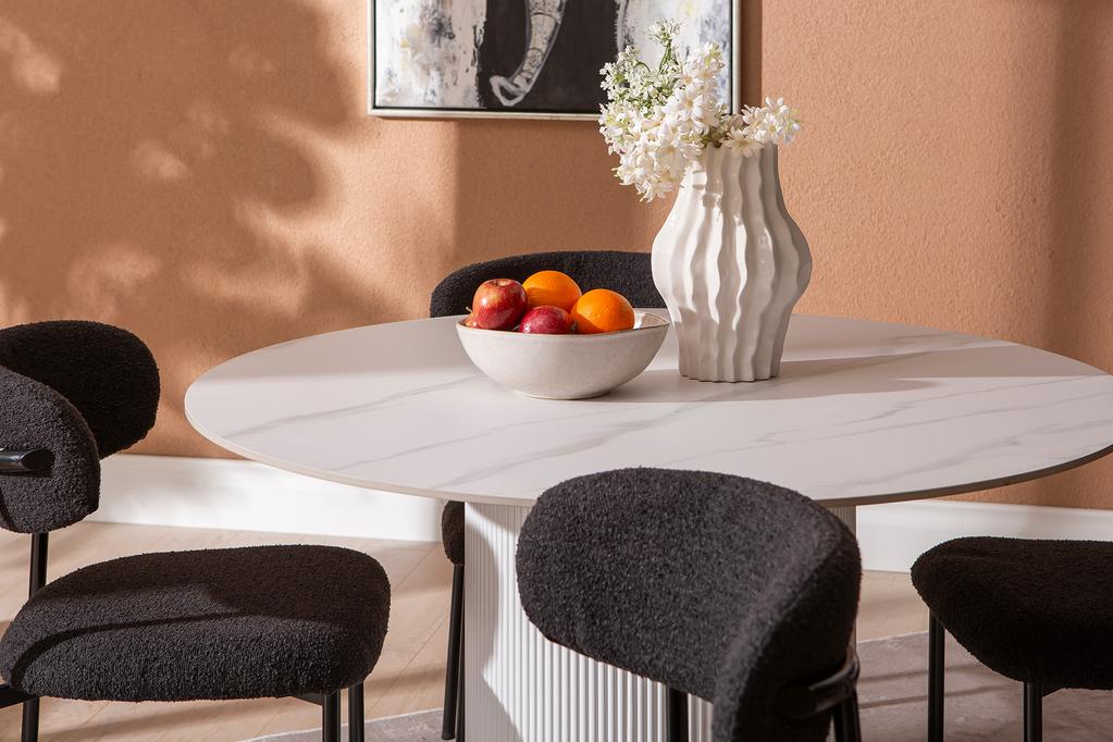 Kalida & Bow söögilauakomplekt ümar 120cm neljale, valge/must