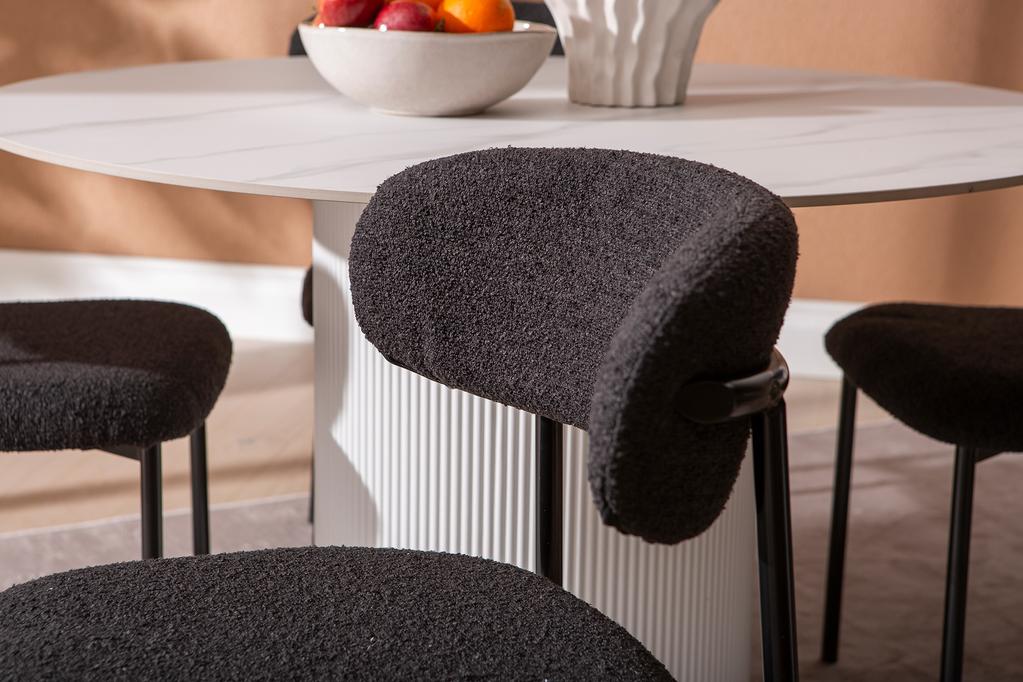 Kalida & Bow söögilauakomplekt ümar 120cm neljale, valge/must