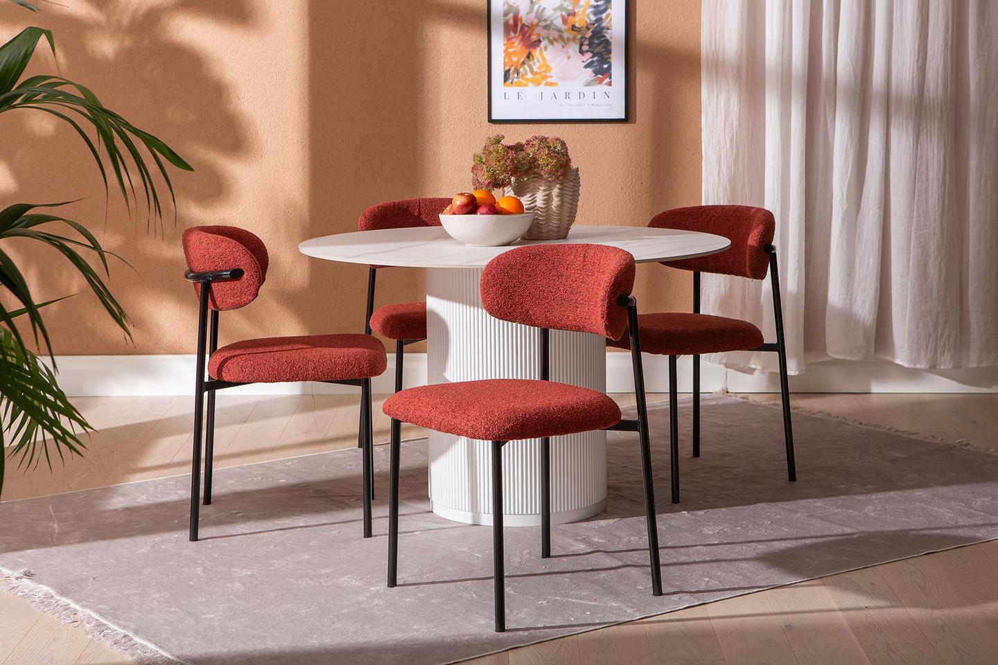 Kalida & Bow söögilauakomplekt ümar 120cm neljale, valge/punane