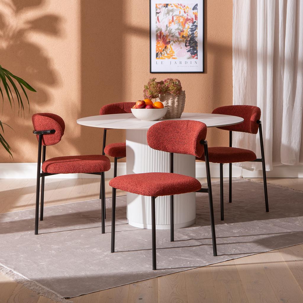 Kalida & Bow söögilauakomplekt ümar 120cm neljale, valge/punane