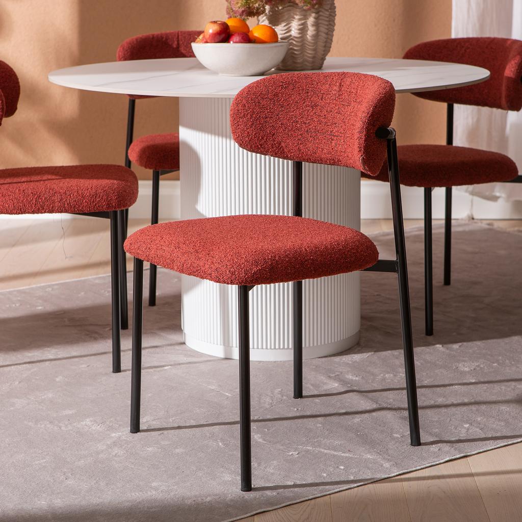 Kalida & Bow söögilauakomplekt ümar 120cm neljale, valge/punane