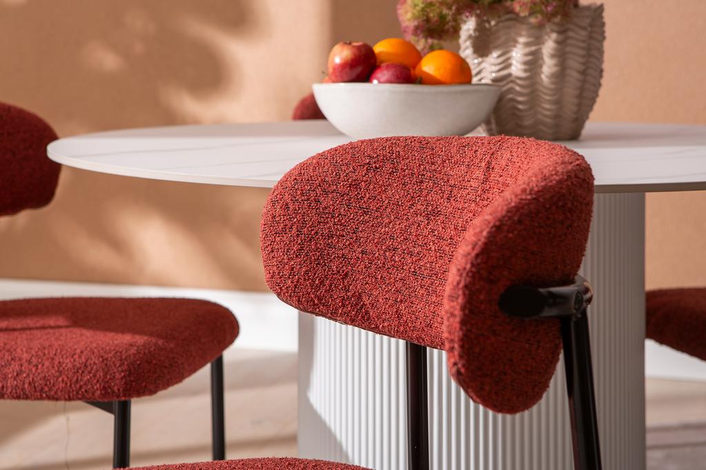 Kalida & Bow söögilauakomplekt ümar 120cm neljale, valge/punane