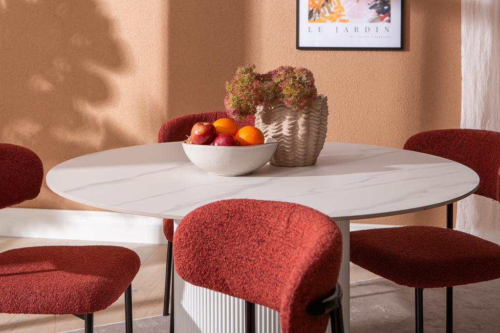 Kalida & Bow söögilauakomplekt ümar 120cm neljale, valge/punane