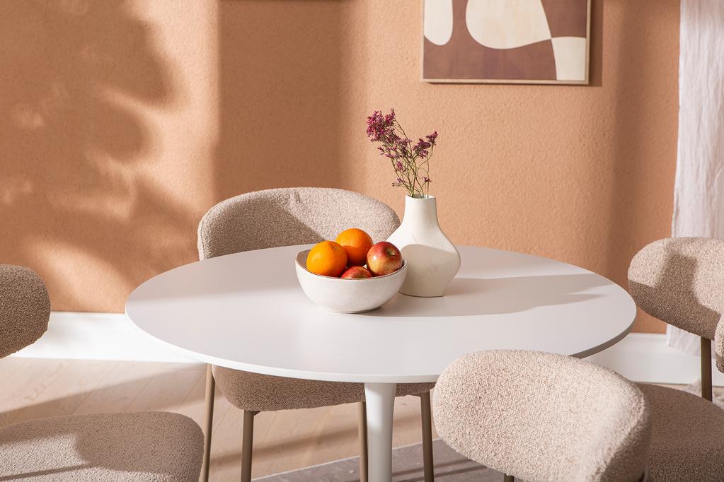 Apollo & Bow söögilauakomplekt ümar 100cm neljale, valge/khaki