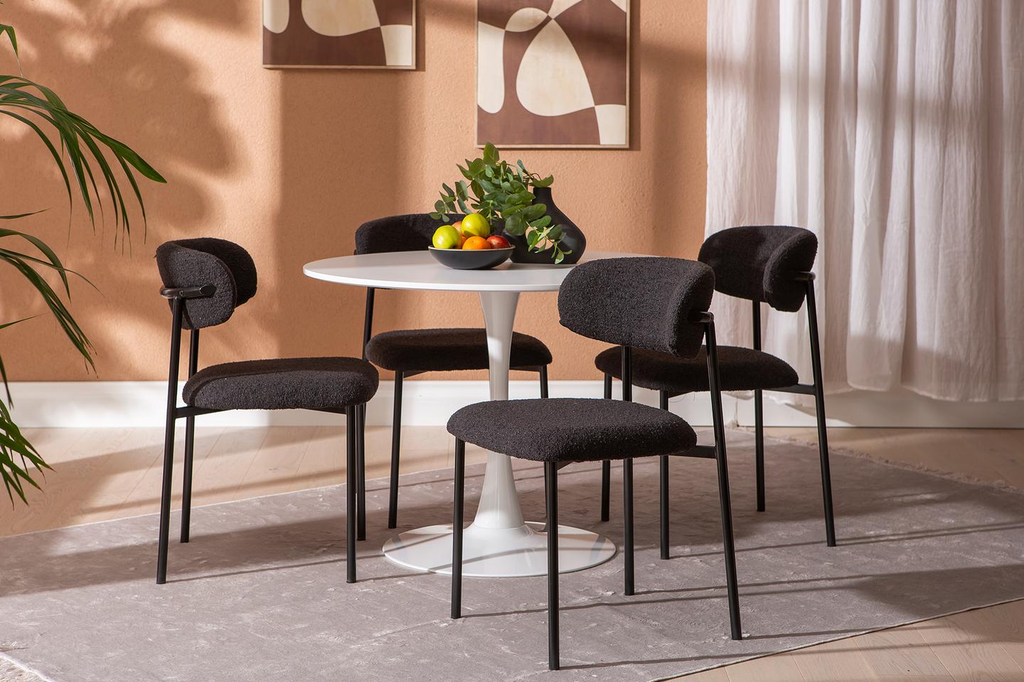 Apollo & Bow söögilauakomplekt ümar 100cm neljale, valge/must