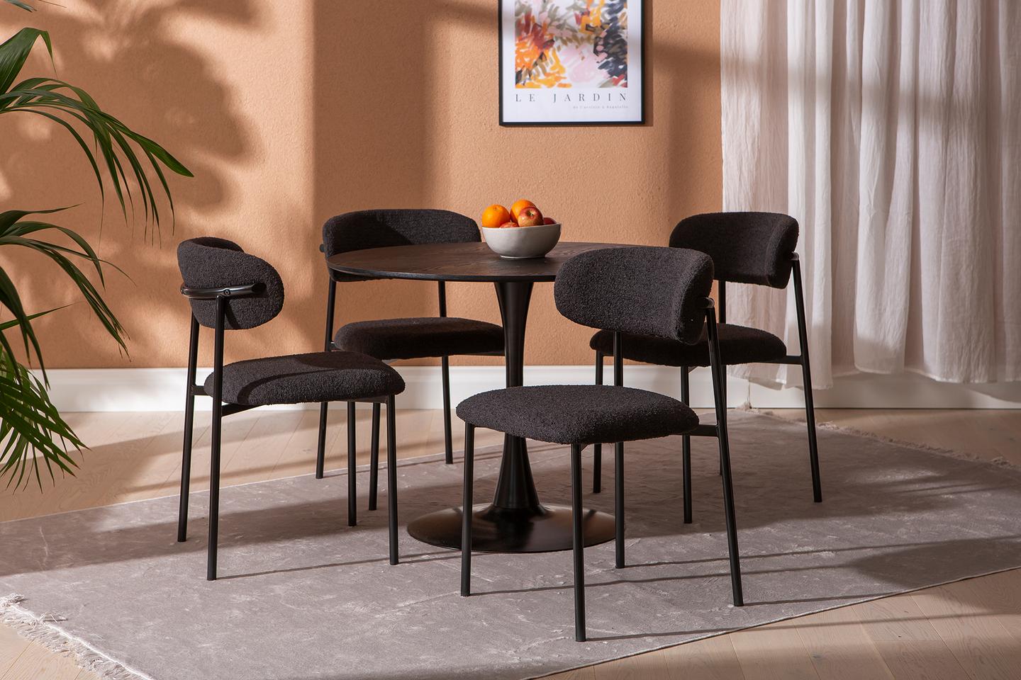 Apollo & Bow söögilauakomplekt ümar 100cm neljale, must/must