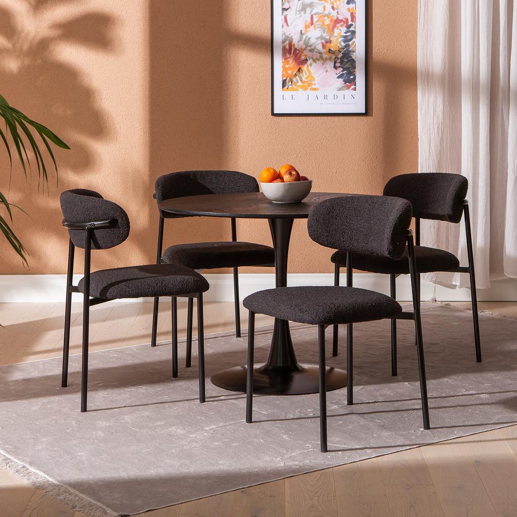 Apollo & Bow söögilauakomplekt ümar 100cm neljale, must/must