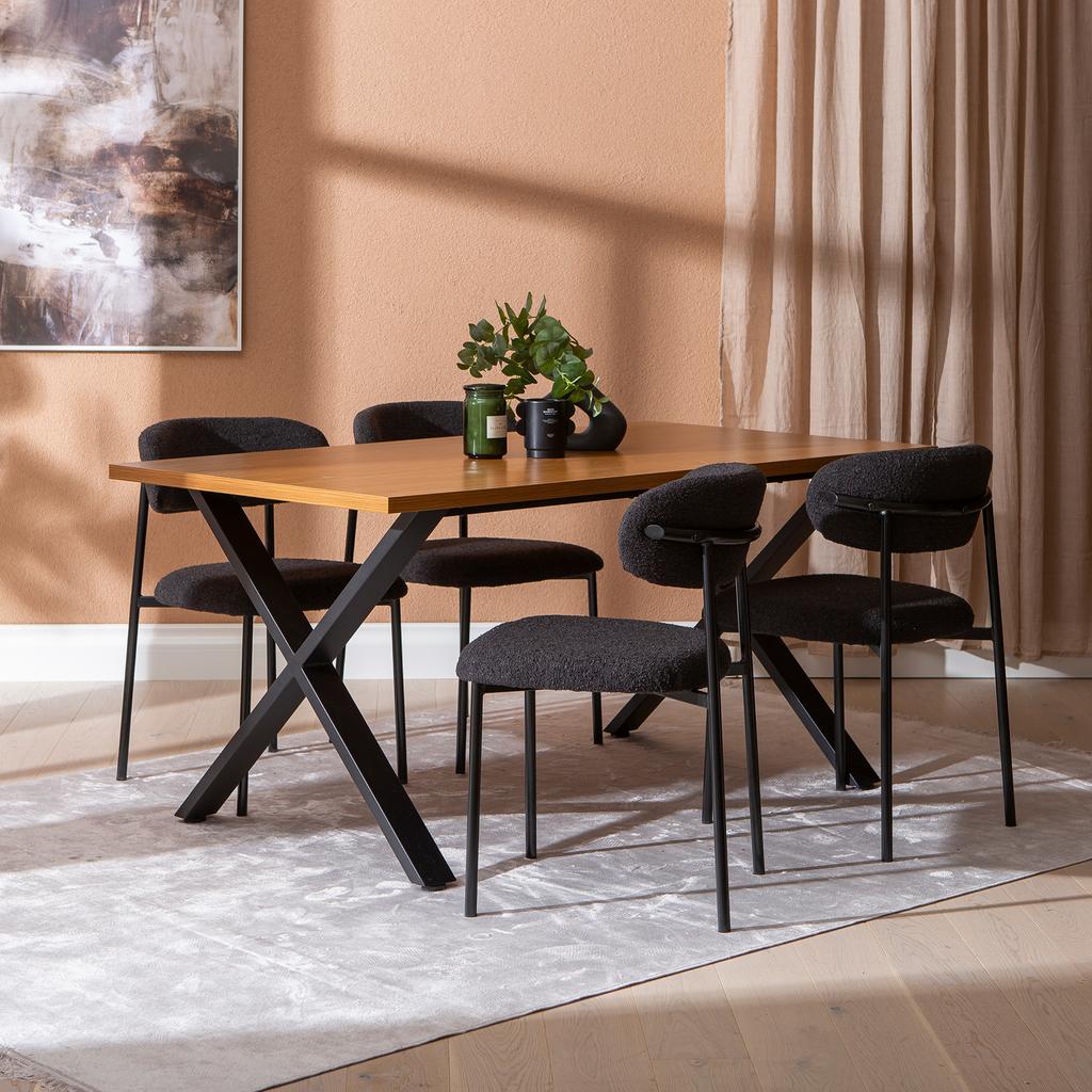 Cenni & Bow söögilauakomplekt 160x90cm neljale, tamm (melamiin) / must