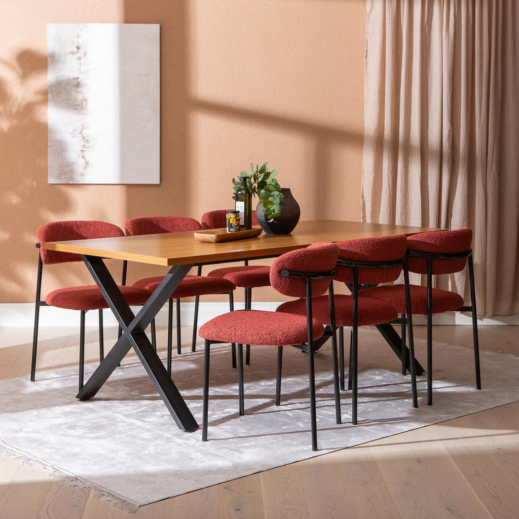 Cenni & Bow söögilauakomplekt 160x90cm neljale, tamm (melamiin) / punane