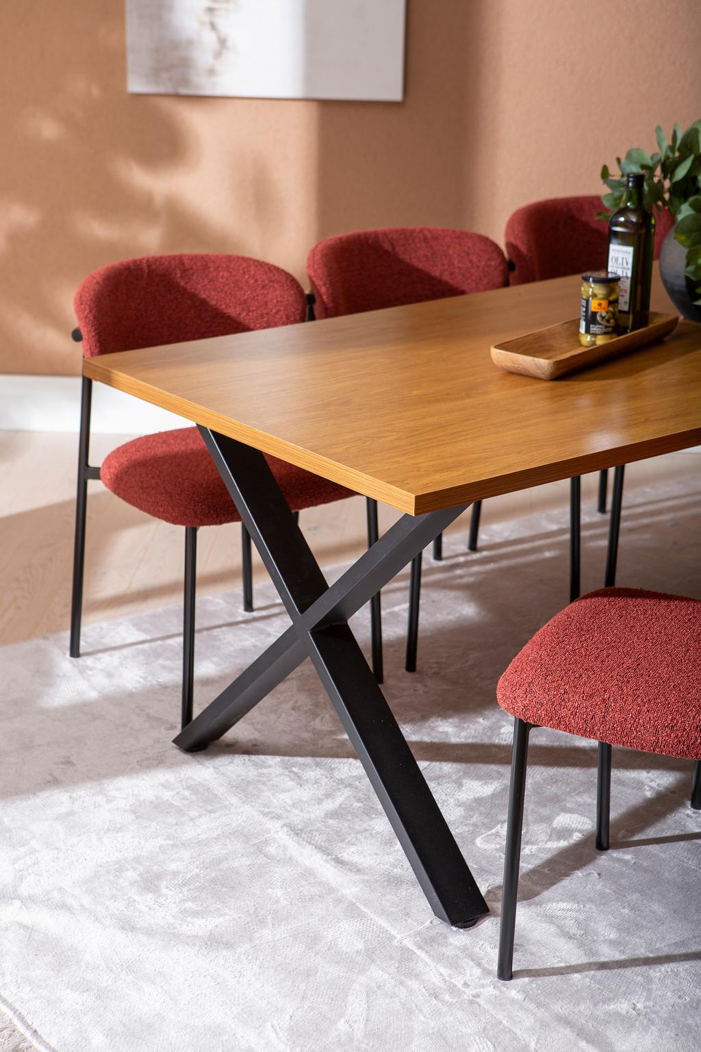 Cenni & Bow söögilauakomplekt 160x90cm neljale, tamm (melamiin) / punane