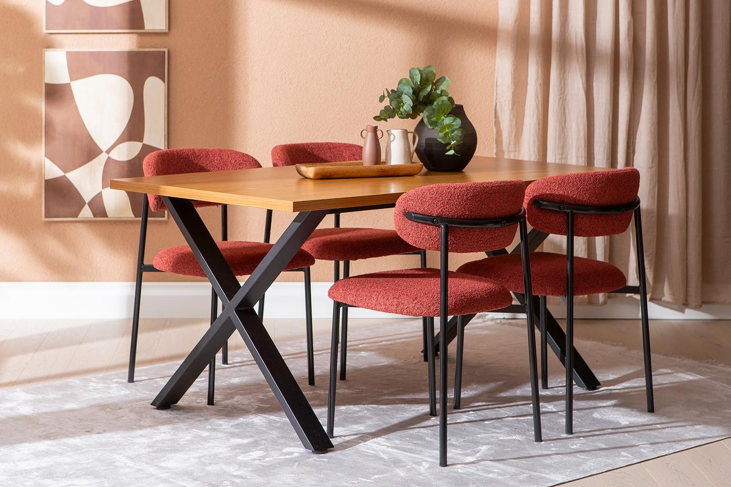 Cenni & Bow söögilauakomplekt 160x90cm neljale, tamm (melamiin) / punane