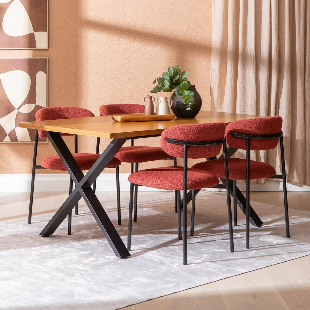 Cenni & Bow söögilauakomplekt 160x90cm neljale, tamm (melamiin) / punane