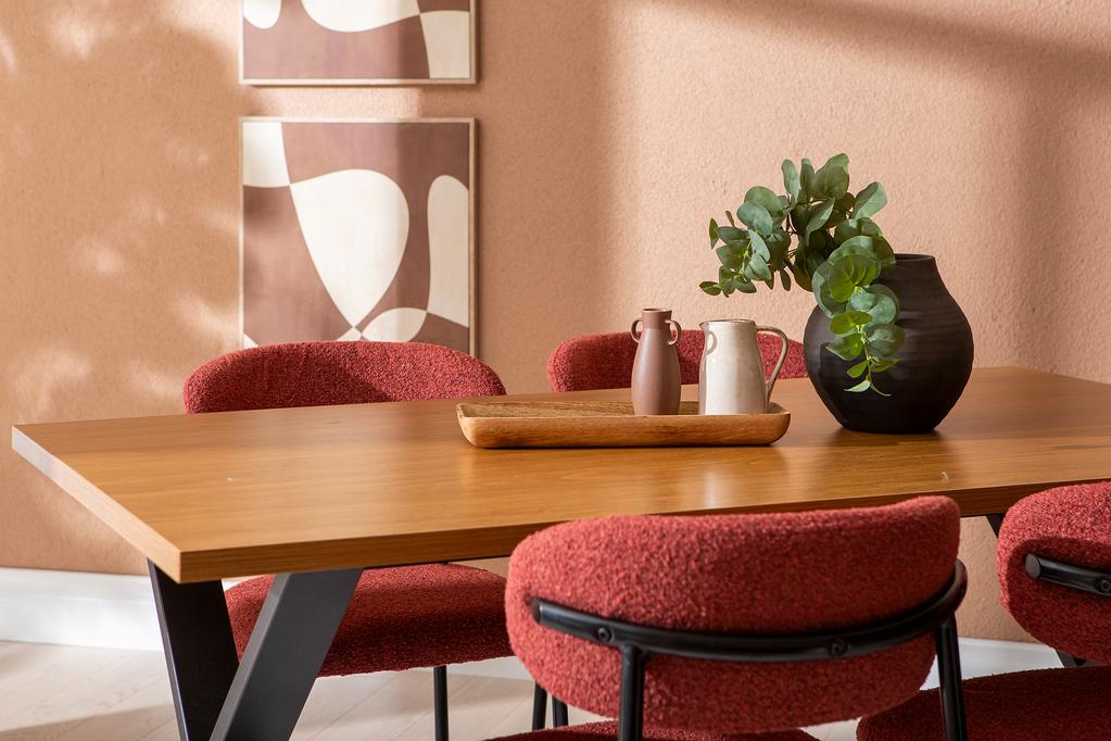 Cenni & Bow söögilauakomplekt 160x90cm neljale, tamm (melamiin) / punane