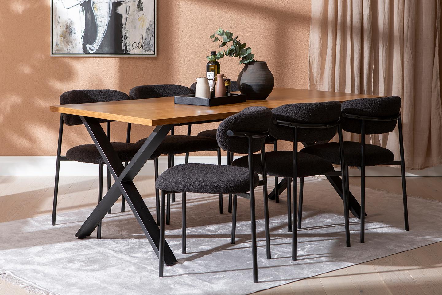 Cenni & Bow söögilauakomplekt 190x90cm kuuele, tamm (melamiin) / must