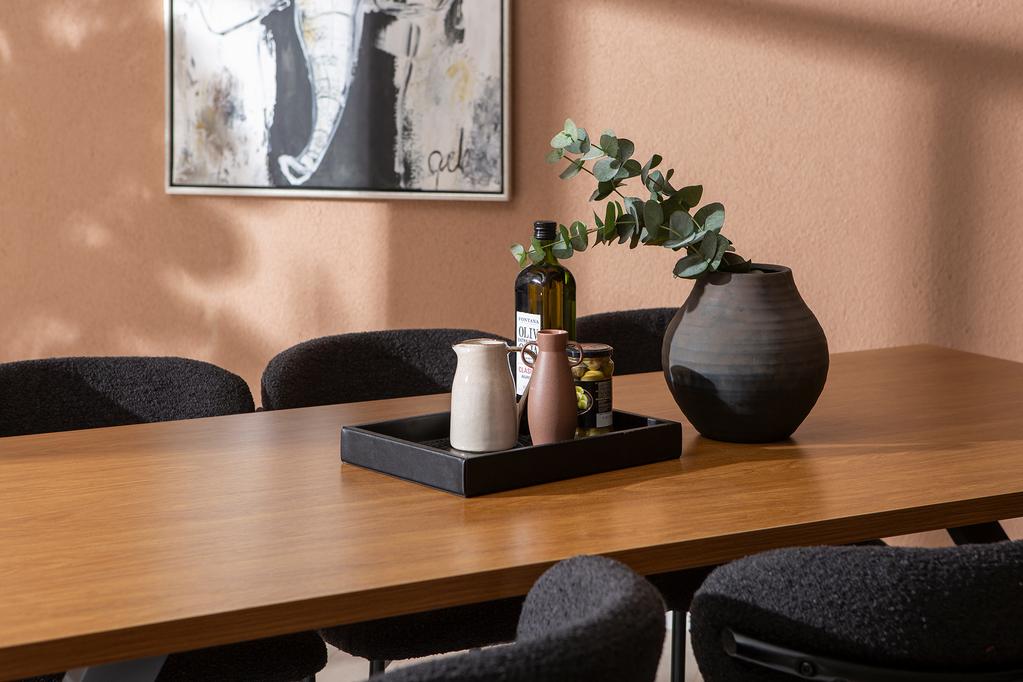 Cenni & Bow söögilauakomplekt 190x90cm kuuele, tamm (melamiin) / must