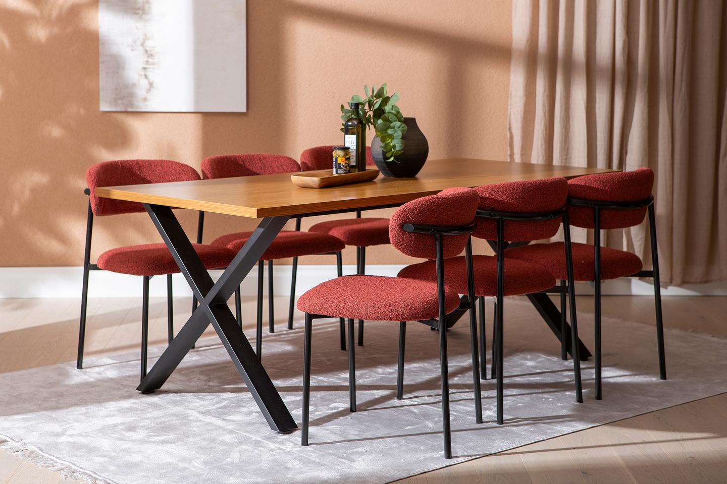 Cenni & Bow söögilauakomplekt 190x90cm kuuele, tamm (melamiin) / punane