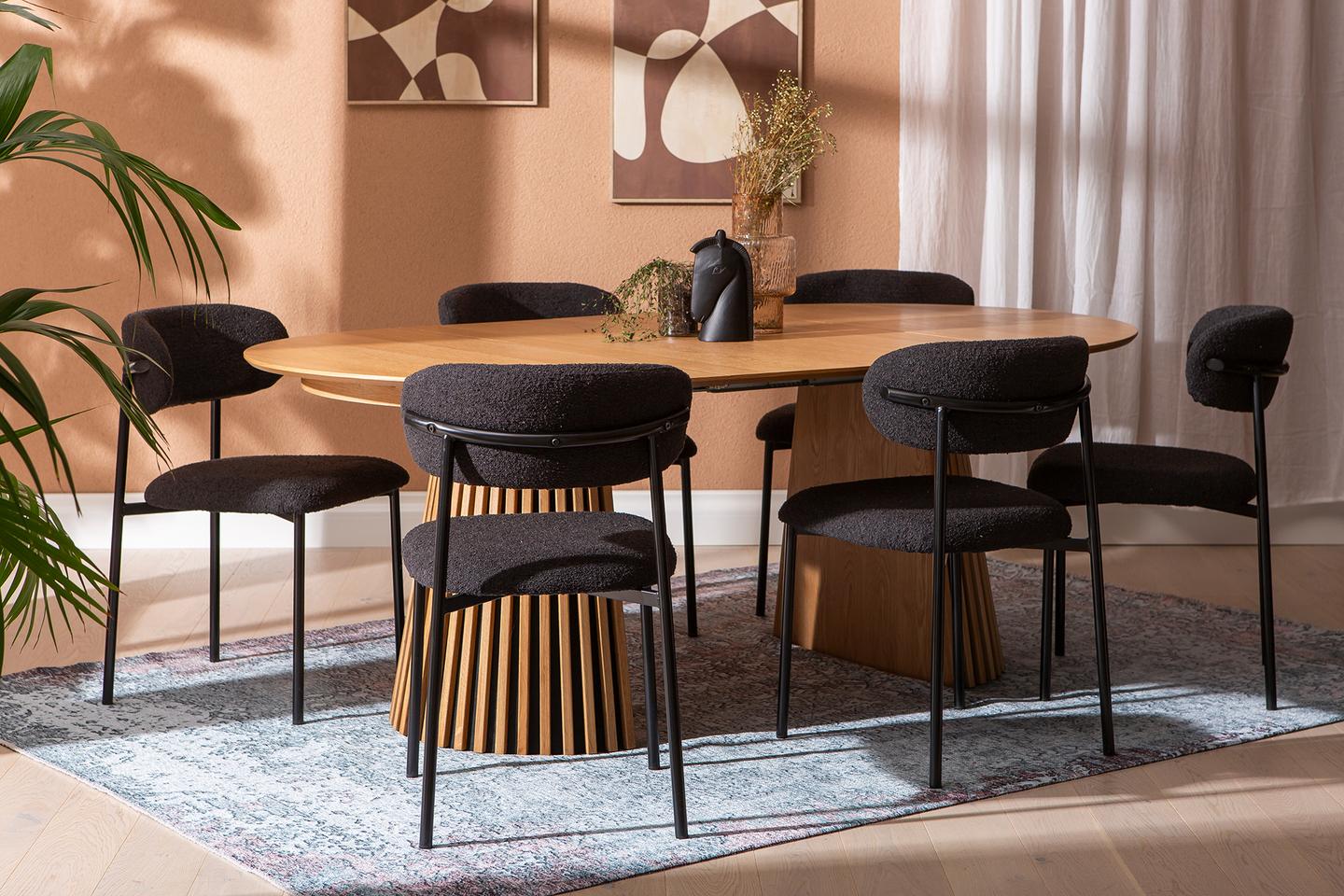 Metz & Bow söögilauakomplekt ovaalne/pikendatav 120/160/200x120cm kuuele, spoonitud natural tamm / must