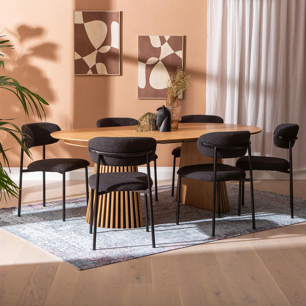 Metz & Bow söögilauakomplekt ovaalne/pikendatav 120/160/200x120cm kuuele, spoonitud natural tamm / must