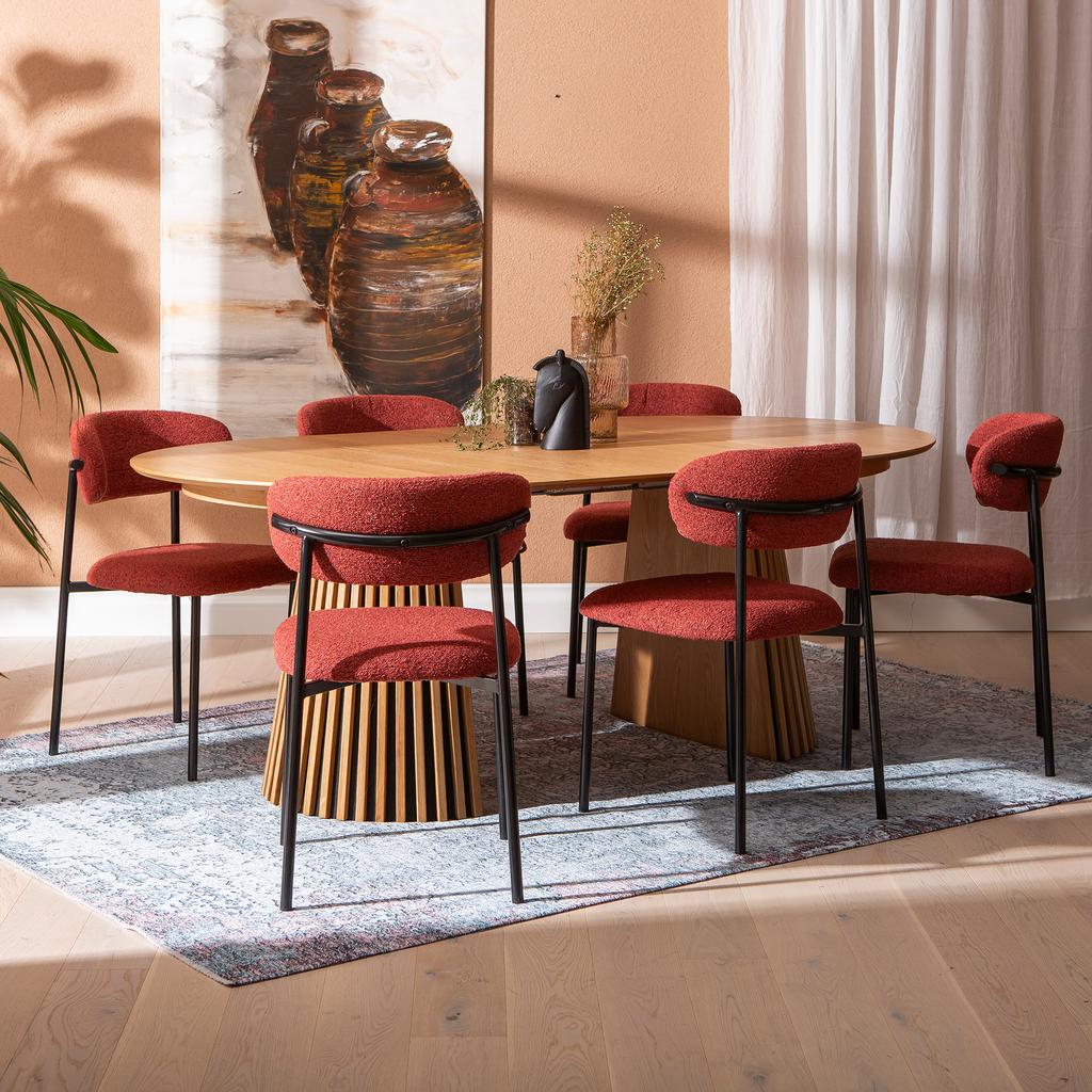 Metz & Bow söögilauakomplekt ovaalne/pikendatav 120/160/200x120cm kuuele, spoonitud natural tamm / punane