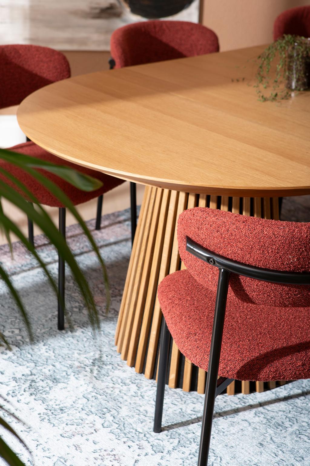 Metz & Bow söögilauakomplekt ovaalne/pikendatav 120/160/200x120cm kuuele, spoonitud natural tamm / punane