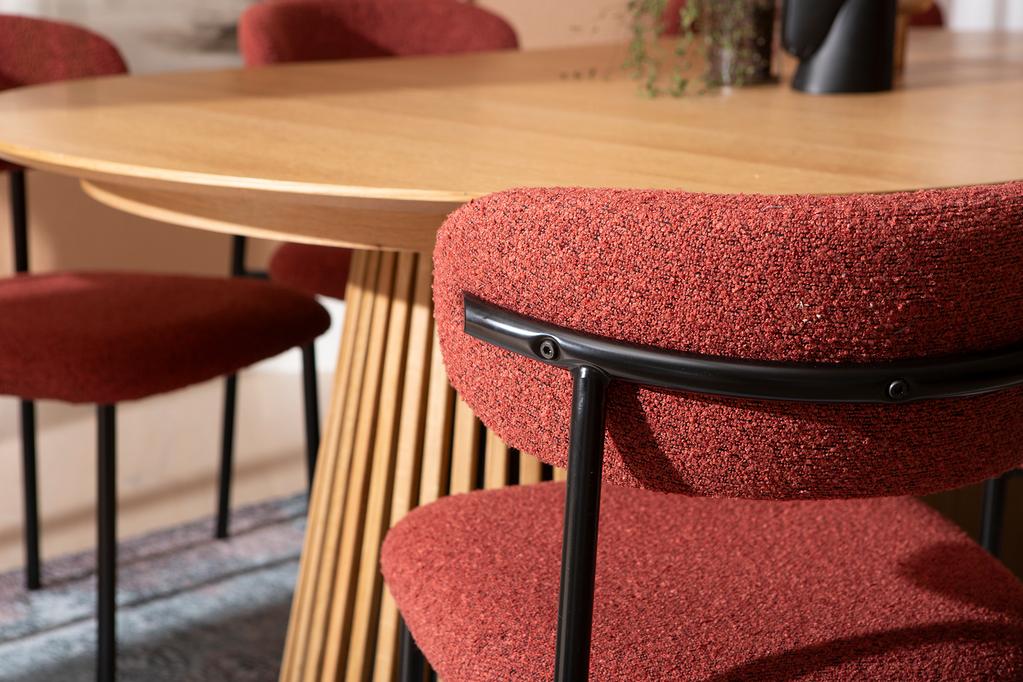 Metz & Bow söögilauakomplekt ovaalne/pikendatav 120/160/200x120cm kuuele, spoonitud natural tamm / punane