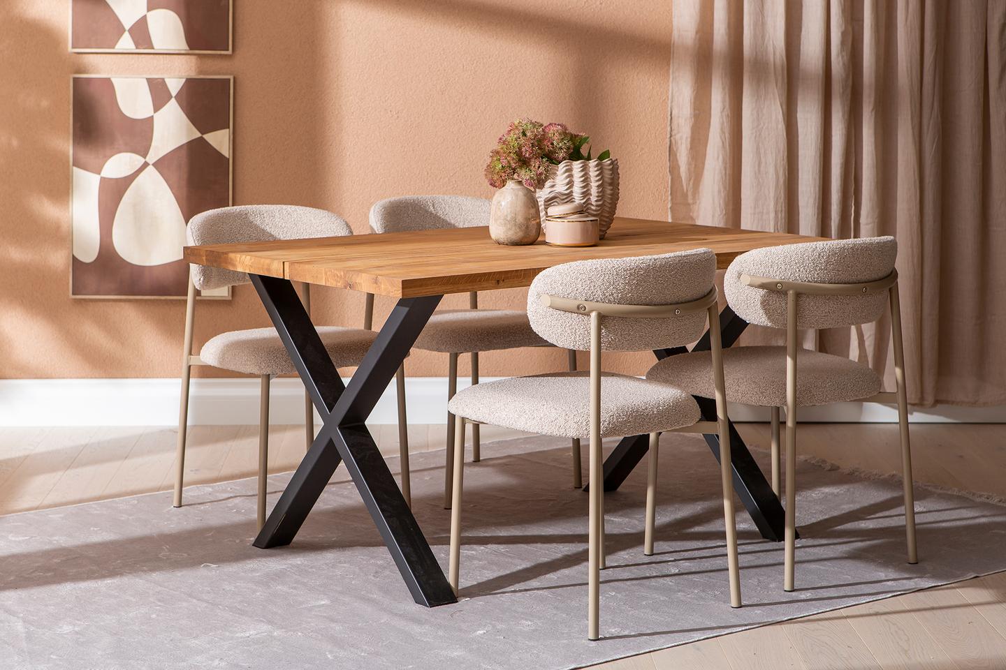 Isla & Bow söögilauakomplekt 140x95 neljale x-jalg, õlitatud tamm / khaki