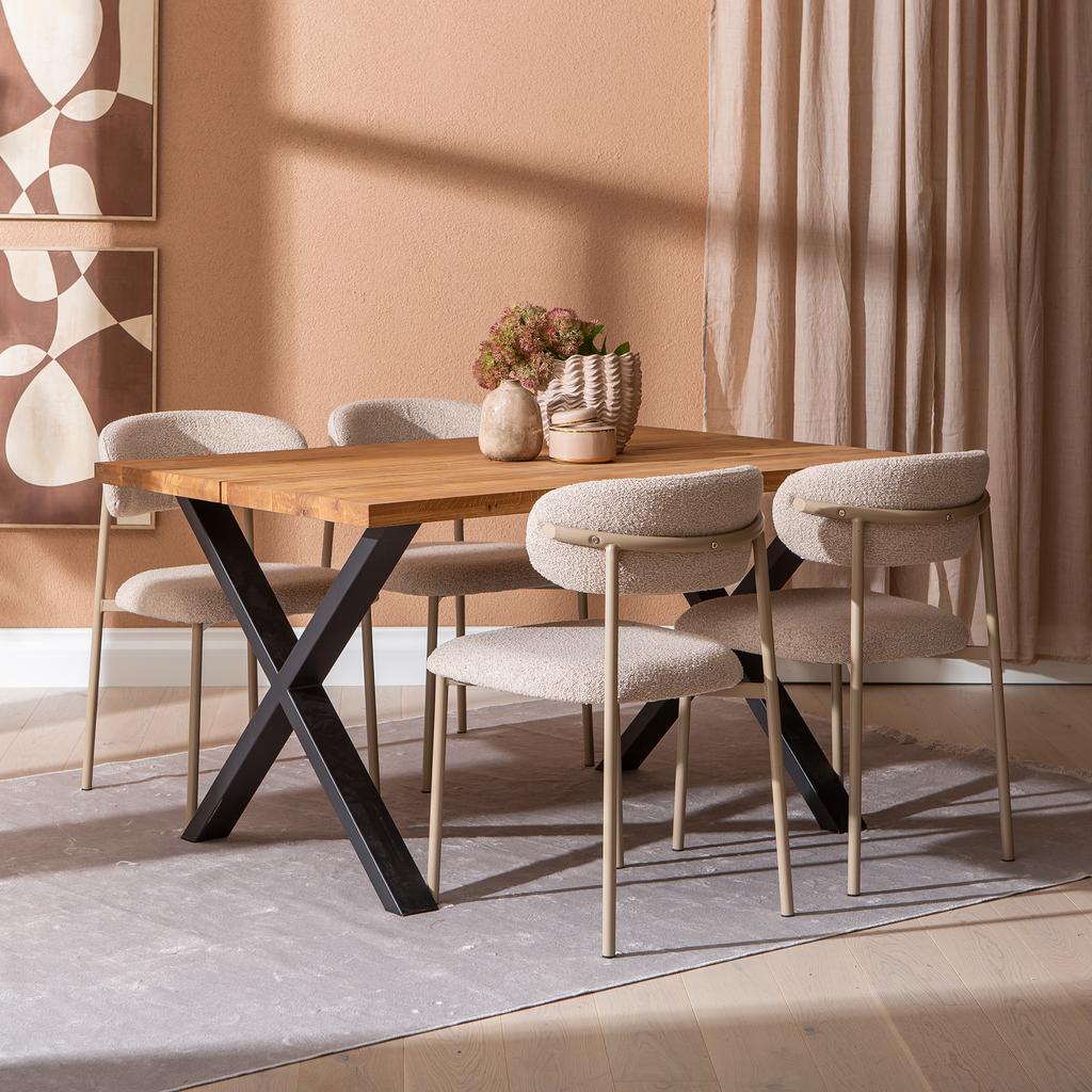 Isla & Bow söögilauakomplekt 140x95 neljale x-jalg, õlitatud tamm / khaki