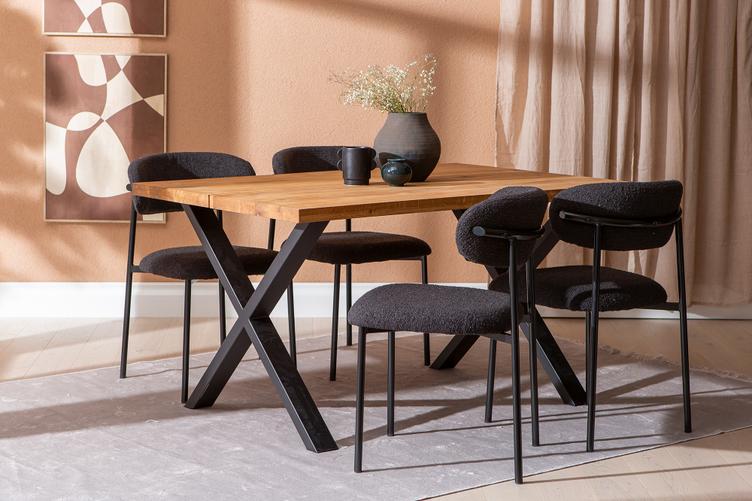 Isla & Bow söögilauakomplekt 140x95 neljale x-jalg, õlitatud tamm / must