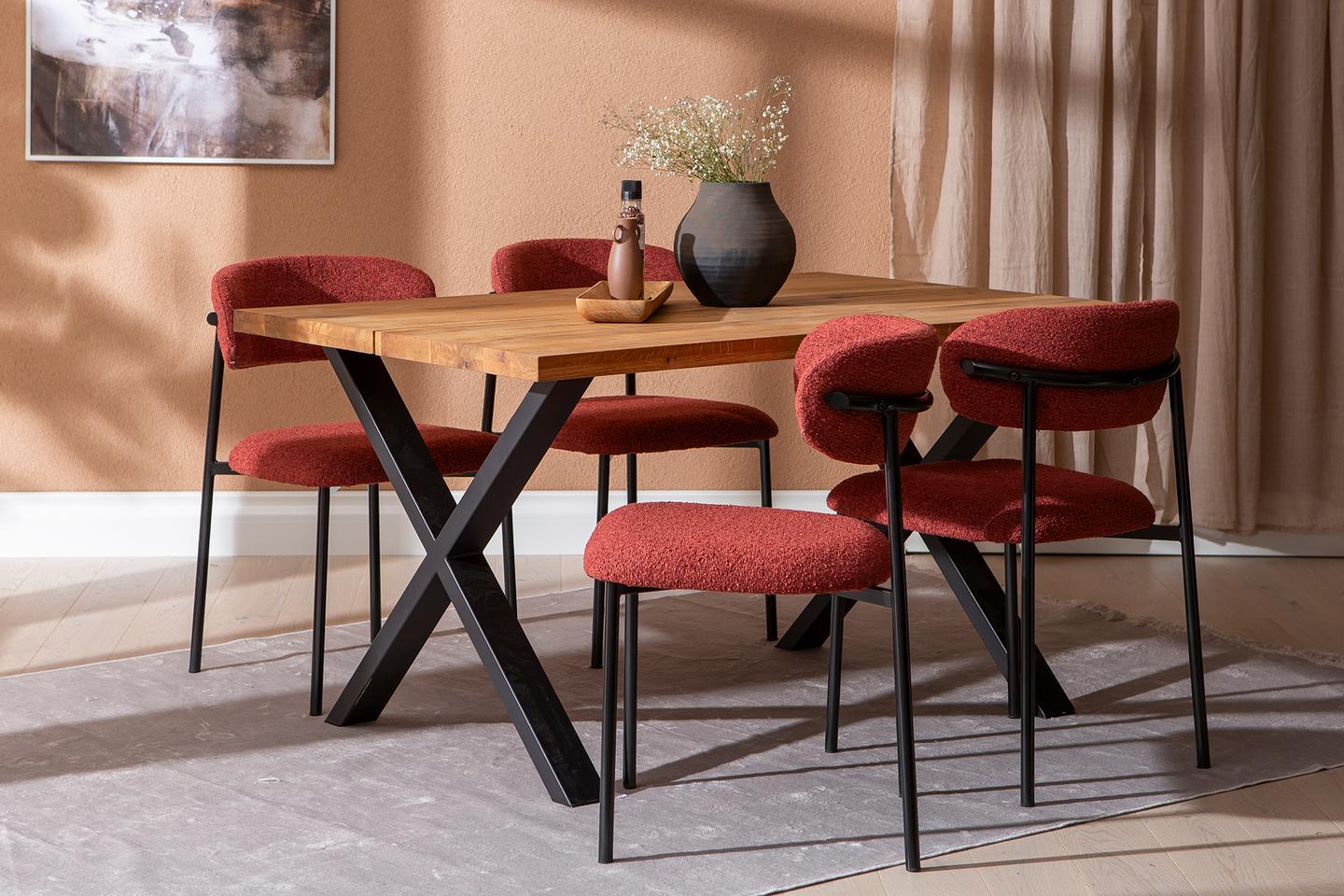 Isla & Bow söögilauakomplekt 140x95 neljale x-jalg, õlitatud tamm / punane