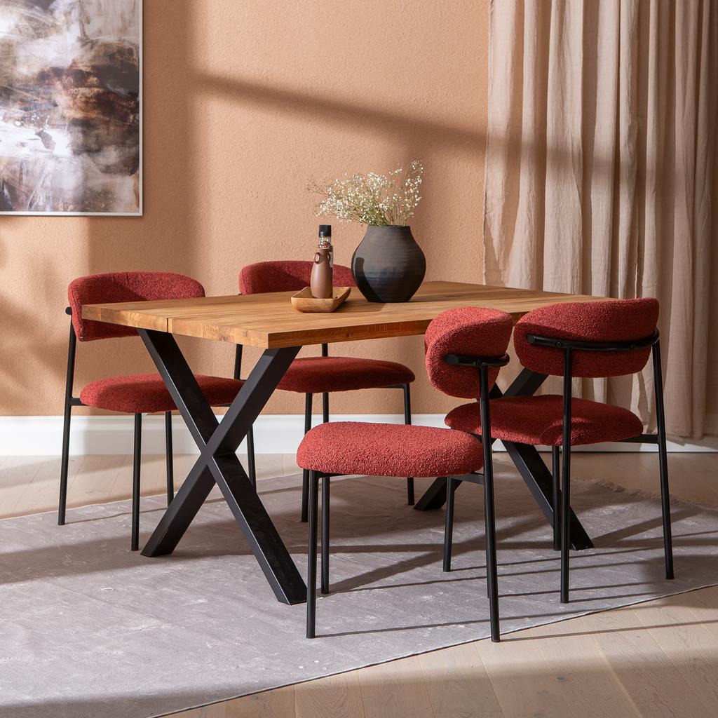 Isla & Bow söögilauakomplekt 140x95 neljale x-jalg, õlitatud tamm / punane