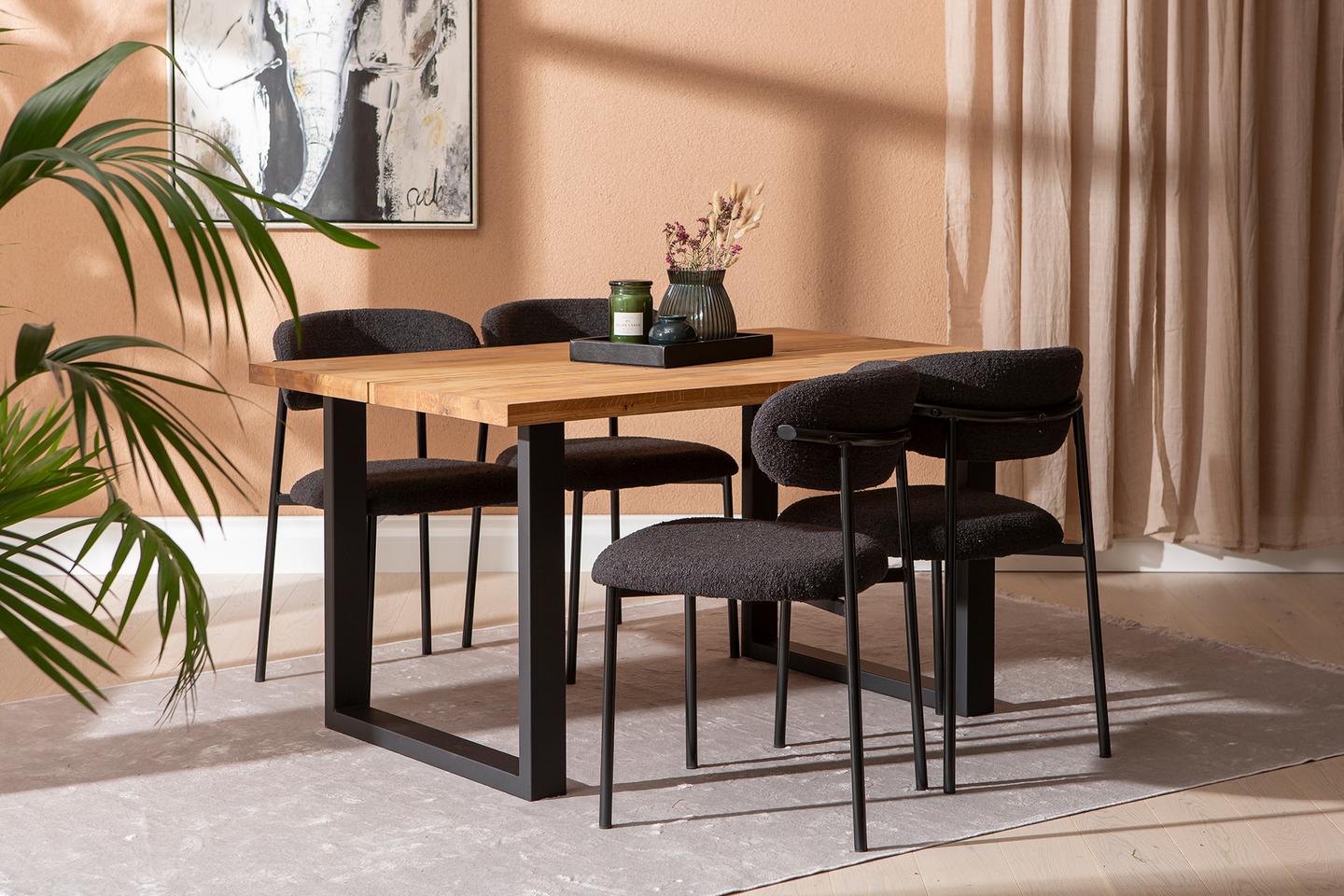 Isla & Bow söögilauakomplekt 140x95 neljale u-jalg, õlitatud tamm / must