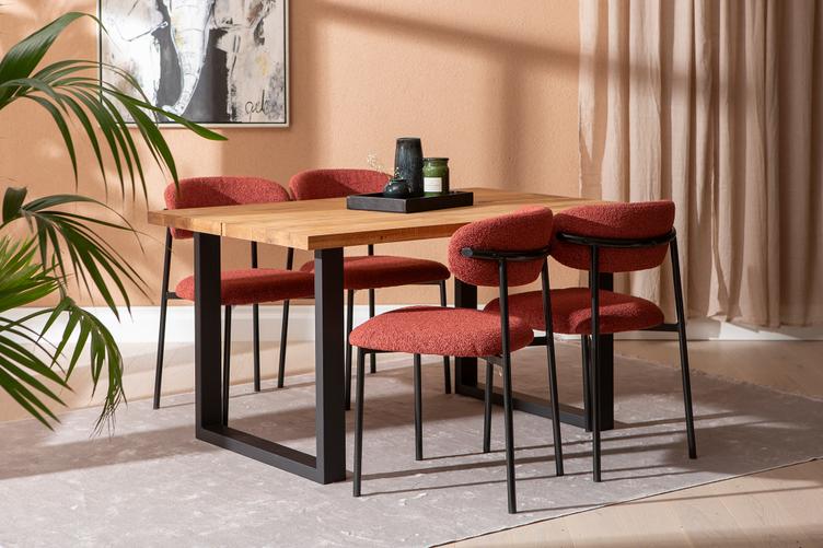 Isla & Bow söögilauakomplekt 140x95 neljale u-jalg, õlitatud tamm / punane