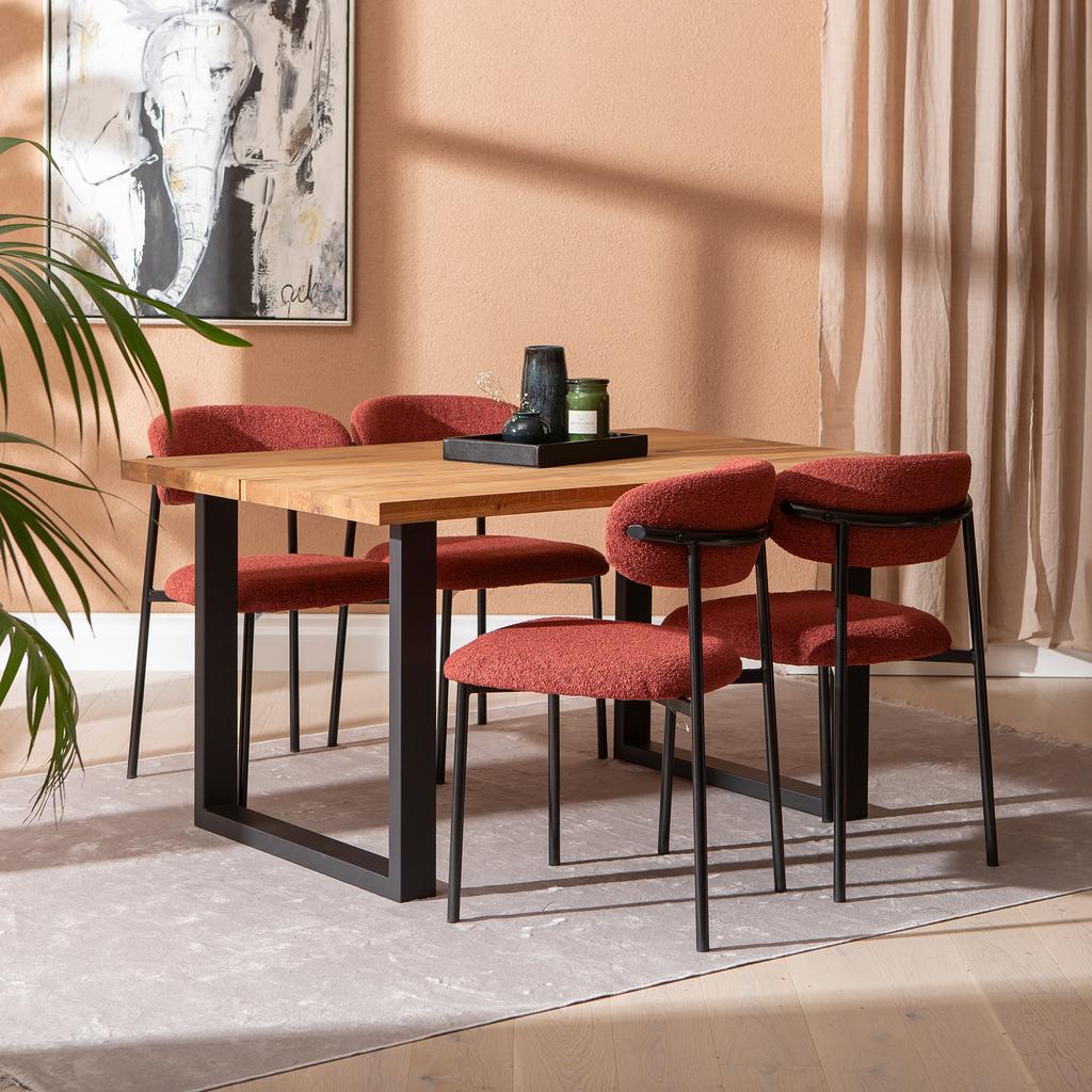 Isla & Bow söögilauakomplekt 140x95 neljale u-jalg, õlitatud tamm / punane