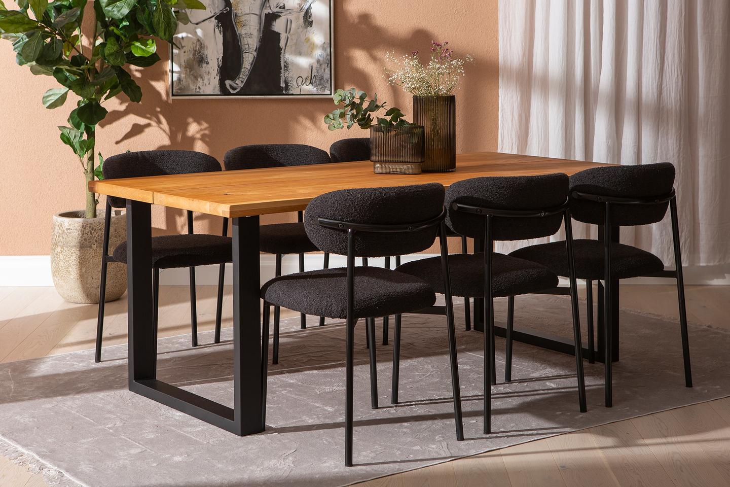 Isla & Bow söögilauakomplekt 190x95 kuuele u-jalg, õlitatud tamm / must